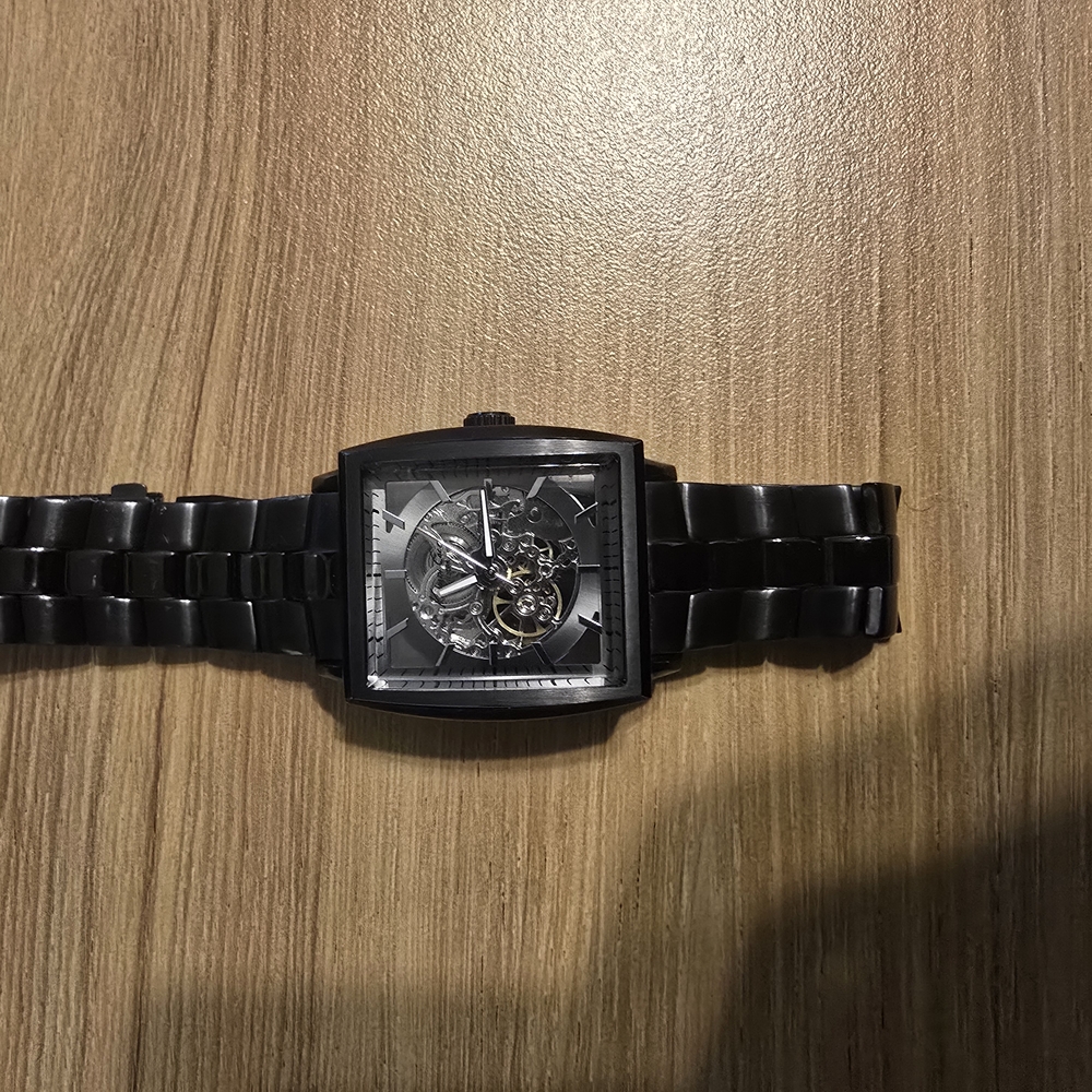 Black Skeleton Dial Watch